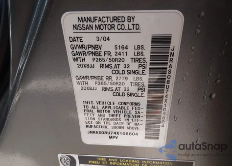 2004 Infiniti Fx35 z USA, uszkodzony, nr VIN JNRAS08U74X108604